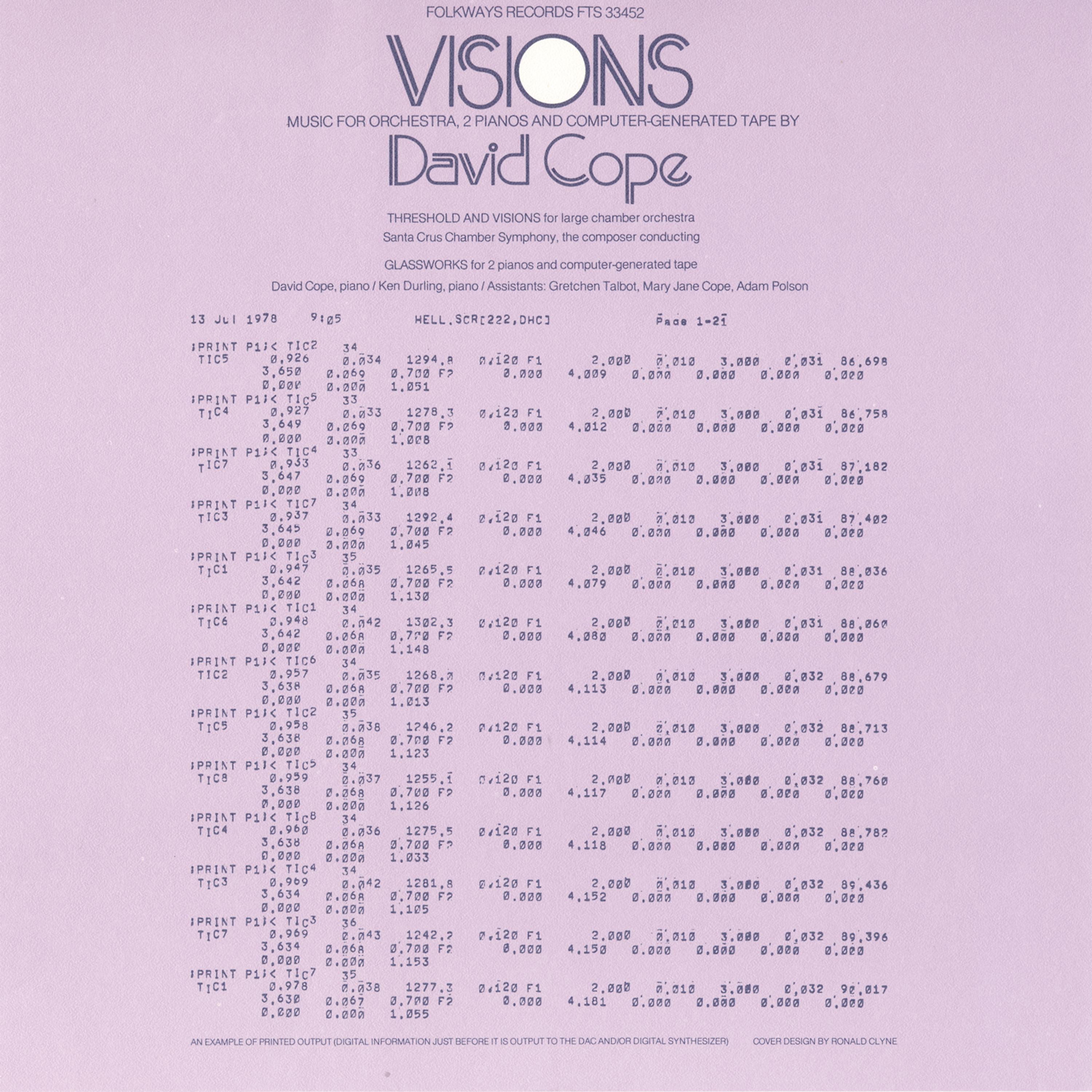 Постер альбома Visions - Music for Orchestra, 2 Pianos and Computer-Generated Tape: By David Cope