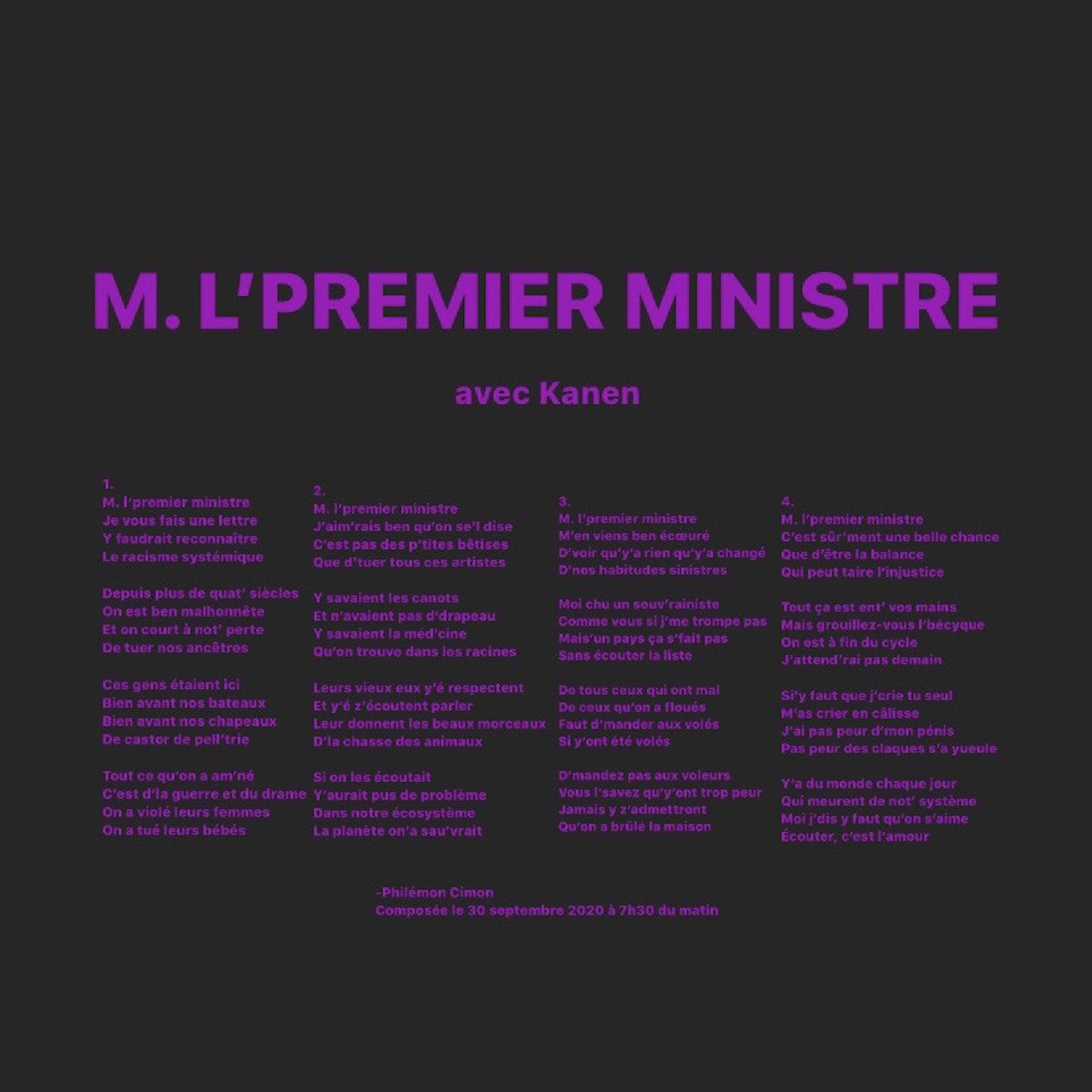 Постер альбома M. L'PREMIER MINISTRE - avec Kanen