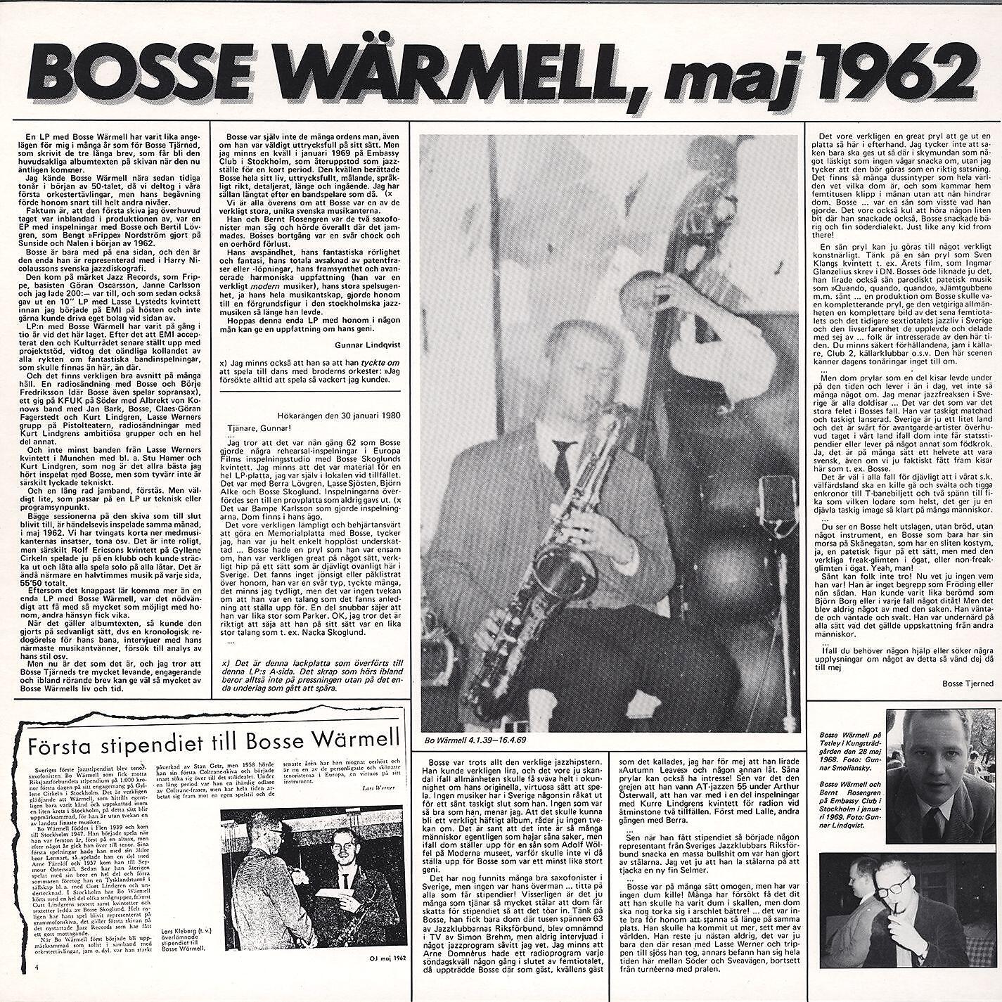 Bosse Wärmell - When Will the Blues Leave? (Europa Film, maj 1962)