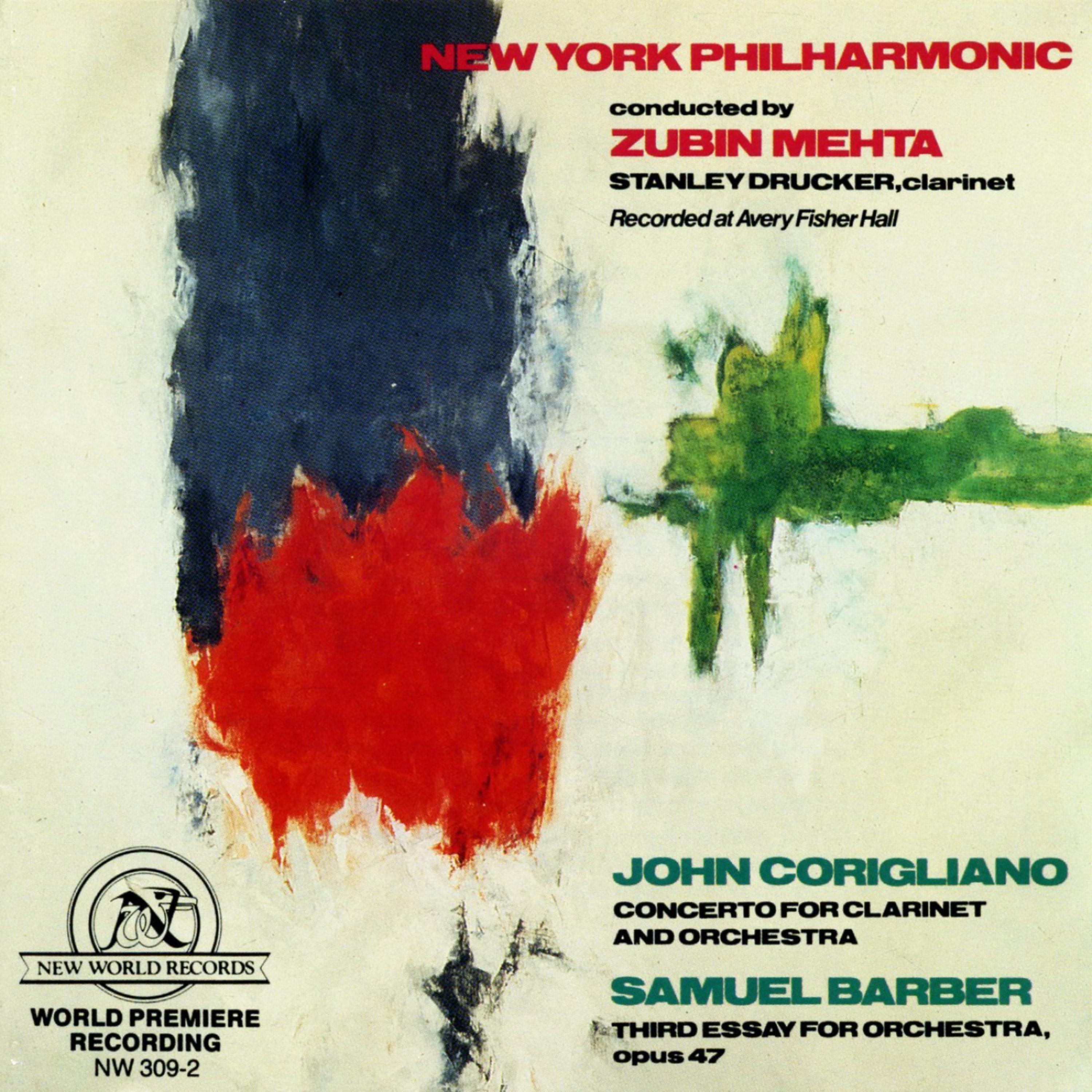 Постер альбома Barber: Third Essay/Corigliano: Clarinet Concerto