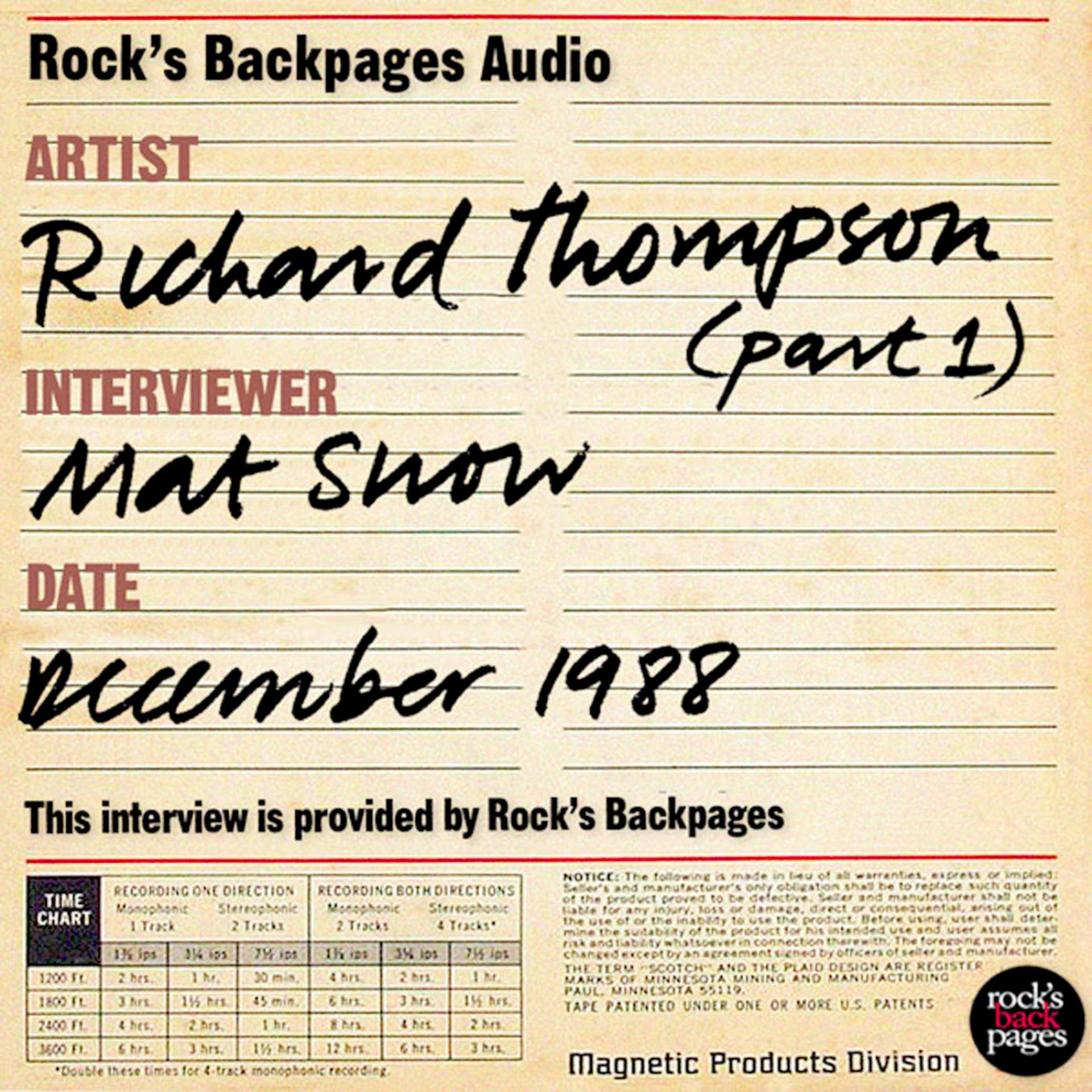 Постер альбома Richard Thompson Interviewed By Mat Snow - Part 1