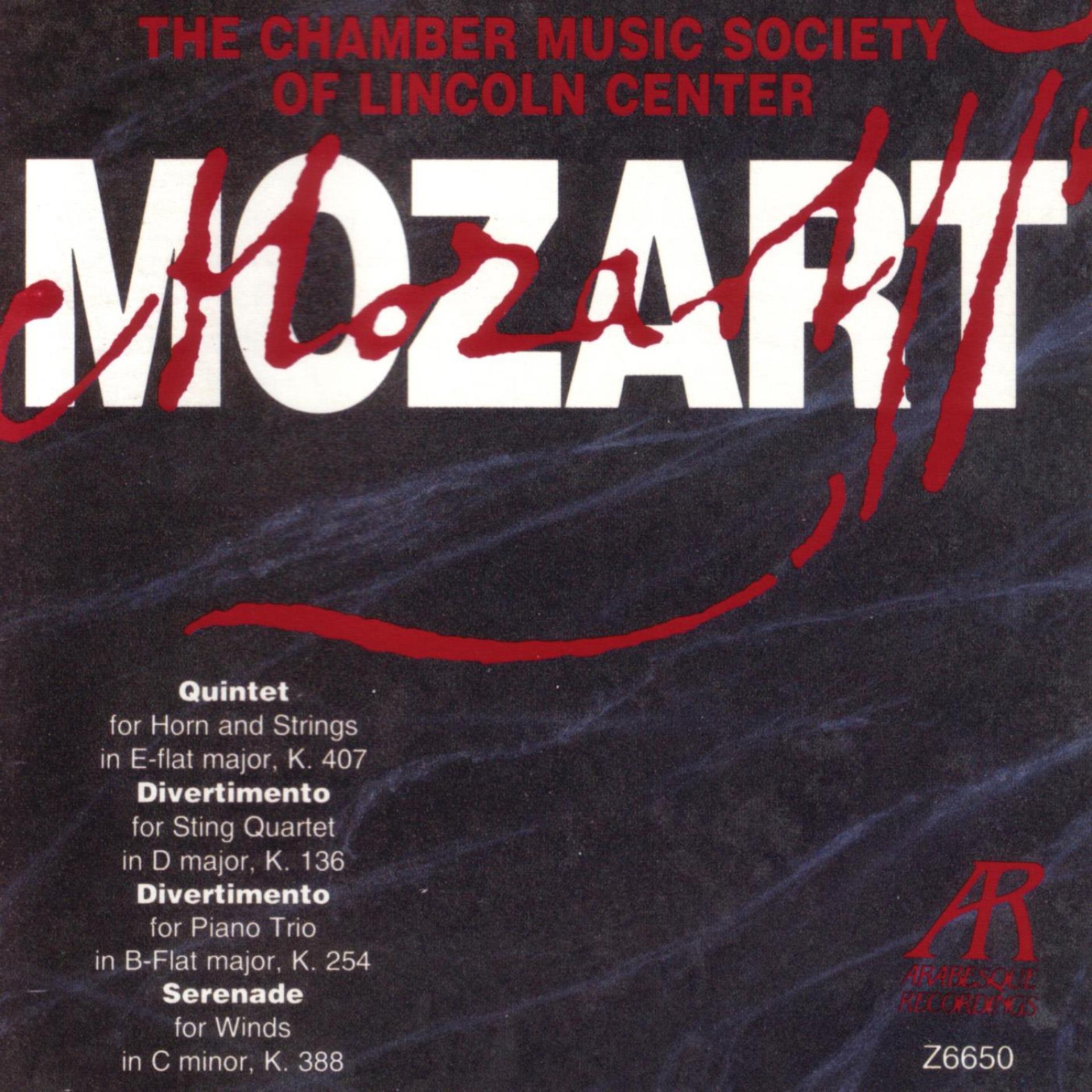 Постер альбома Mozart: Quintet K.407 / Divertimento K.136 / Divertimento K.254 / Serenade K.388