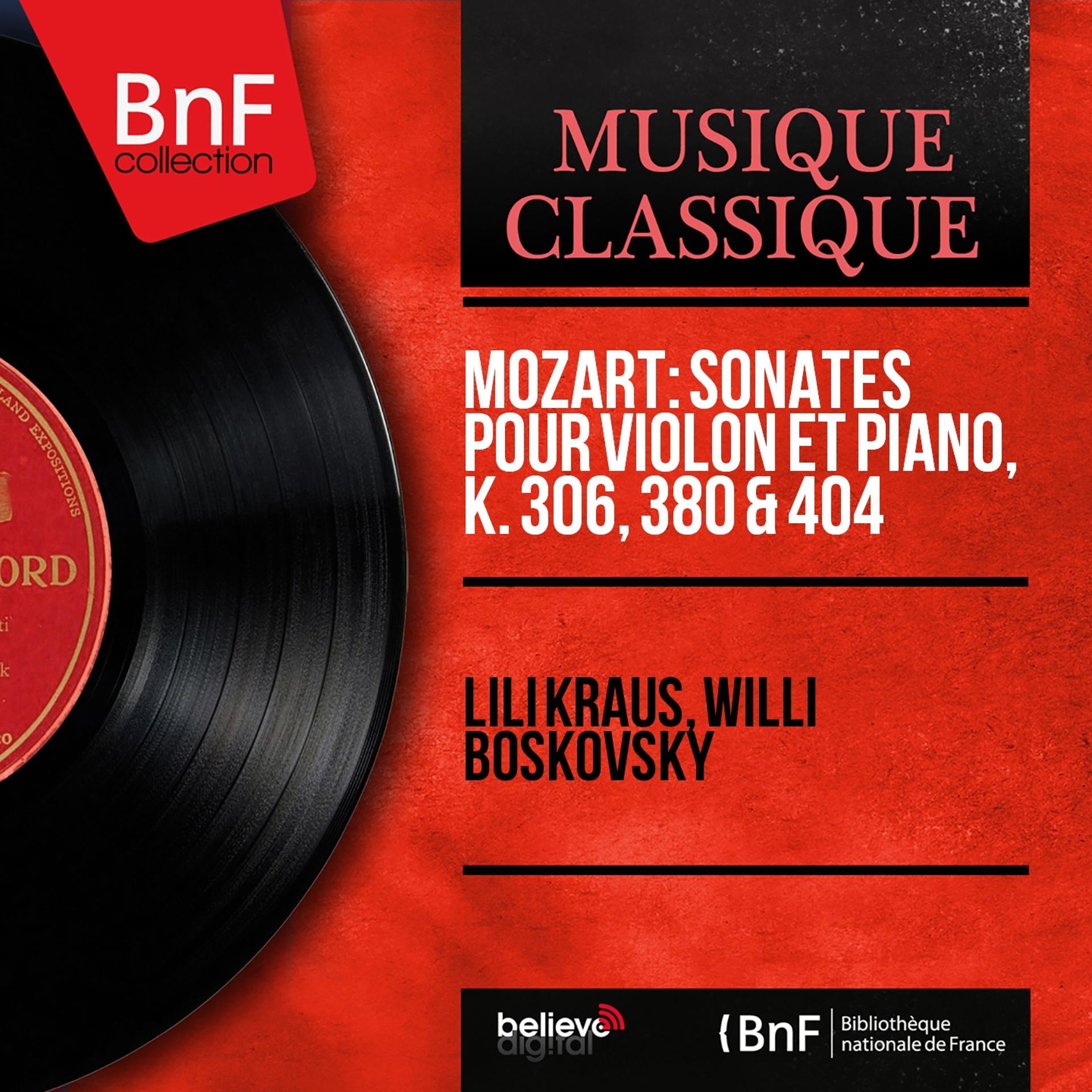 Постер альбома Mozart: Sonates pour violon et piano, K. 306, 380 & 404 (Mono Version)