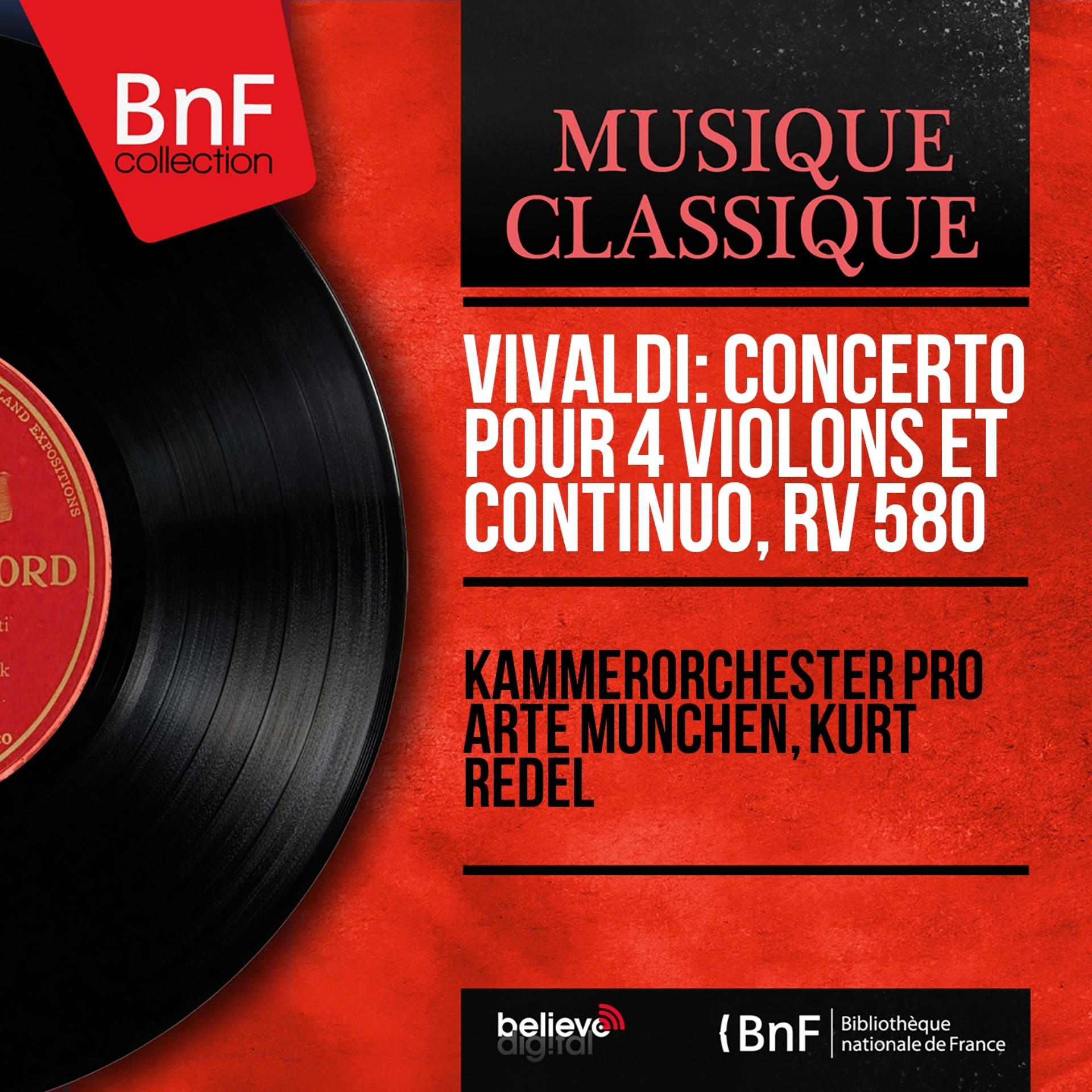 Постер альбома Vivaldi: Concerto pour 4 violons et continuo, RV 580 (Mono Version)